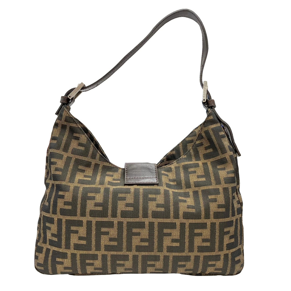 FENDI Mamma Bucket Zucca One Shoulder Hobo Bag Handbag Brown Tones Daily